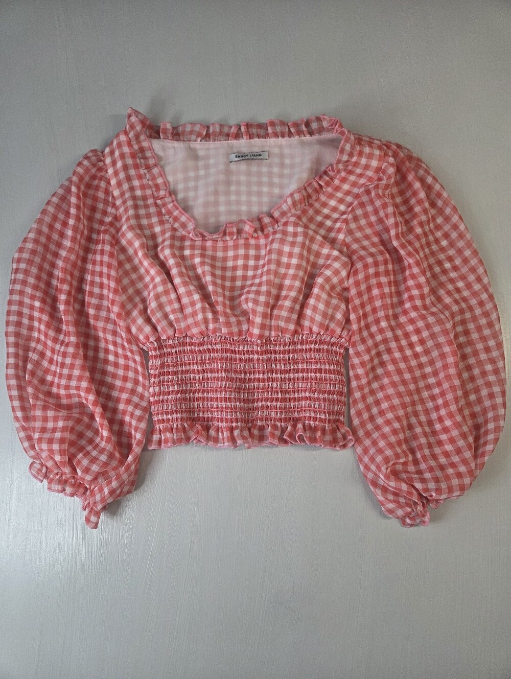 Sandy Liang Gingham Smocked Top